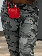 Ayollar uchun Camo Cargo Jeans yuqori darajali shahar uslubi mashina yuviladigan