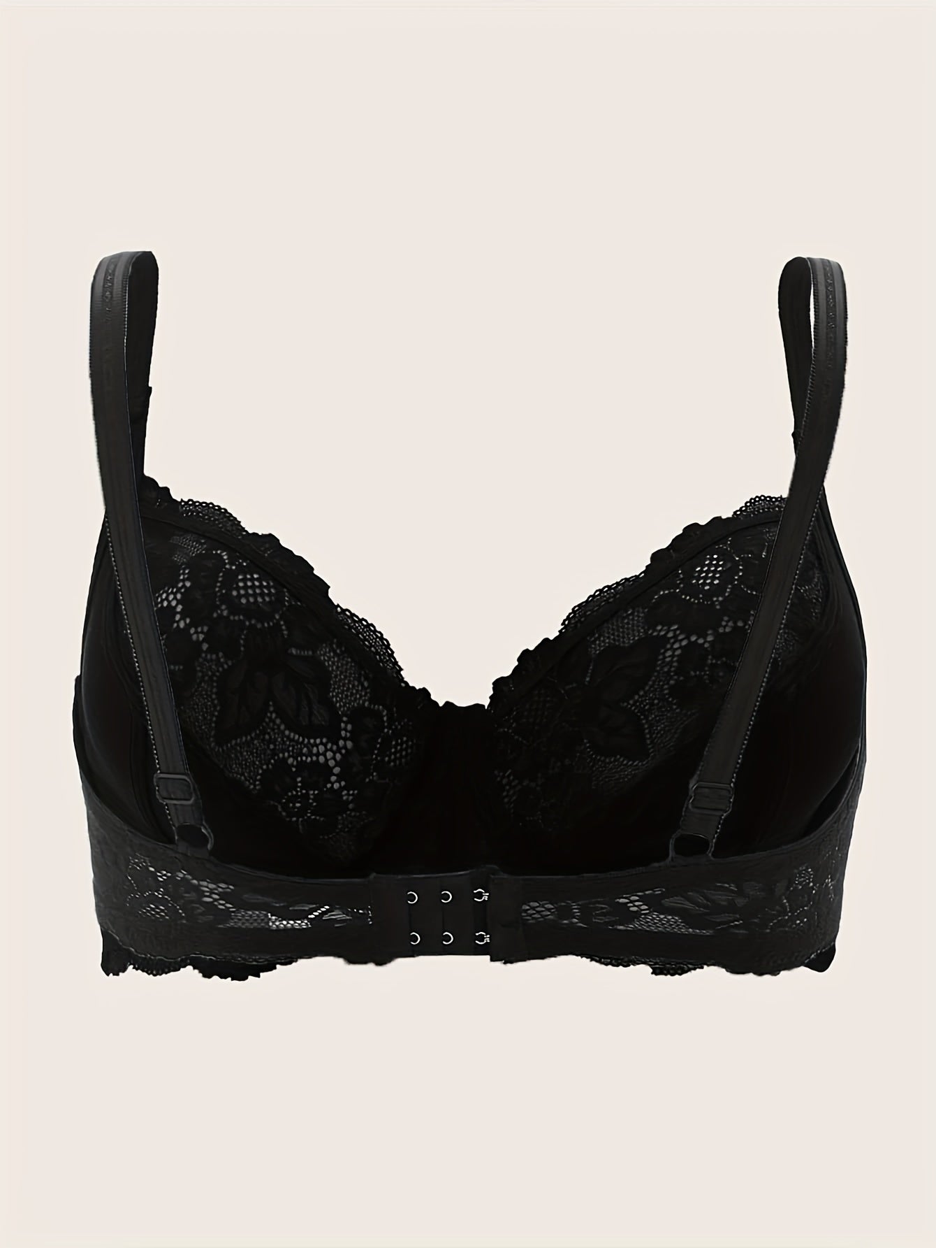 Plus Size Elegant Underwired Non-Padded Bra with Bow and Contrast Lace