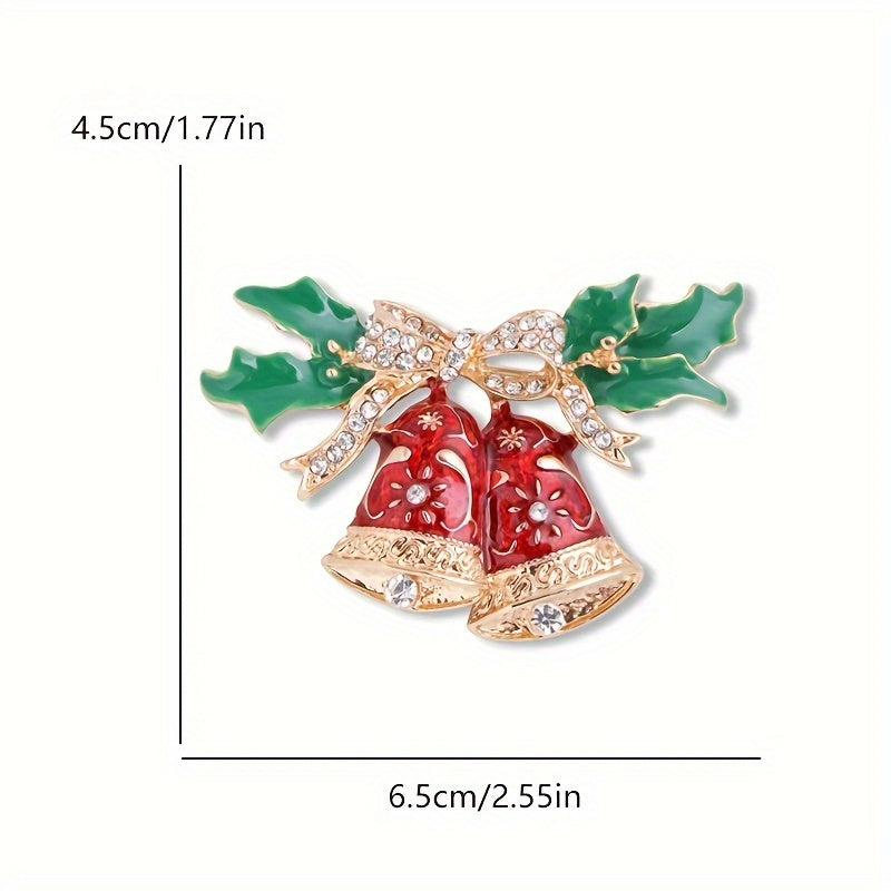 Punk Style Rhinestone Corsage Brooch Pin for Suits and Coats Christmas Bell Design