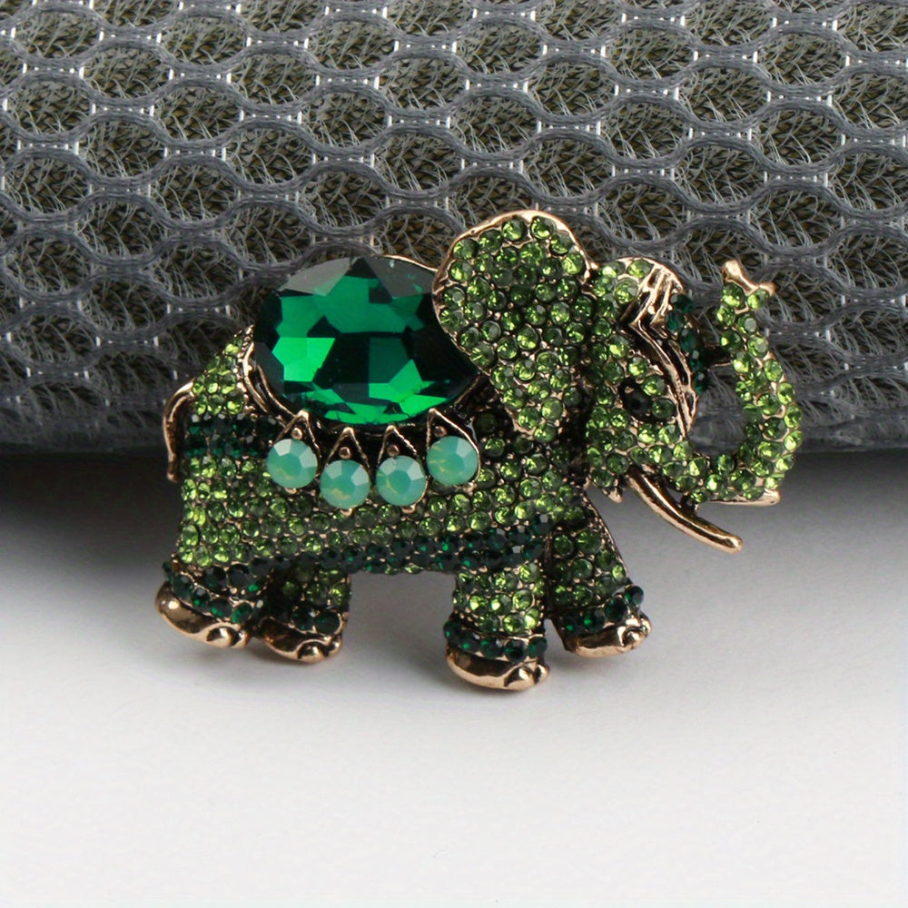 Enamel Elephant Brooch Pin with Rhinestones Cartoon Animal Jewelry for Women