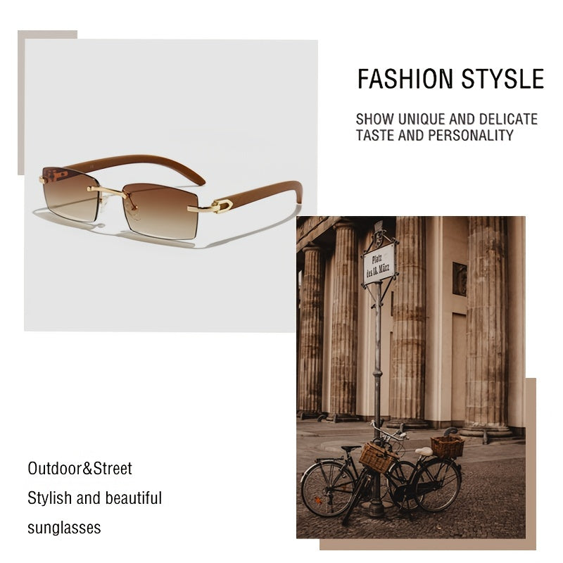 Gafas de sol rectangulares sin montura para hombre 2023, estilo retro, marco pequeño, gafas sin montura