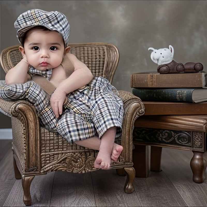 Set of 4 Newborn Baby Photography Props Plaid Costume for Infant Boys Girls Christmas Halloween Thanksgiving