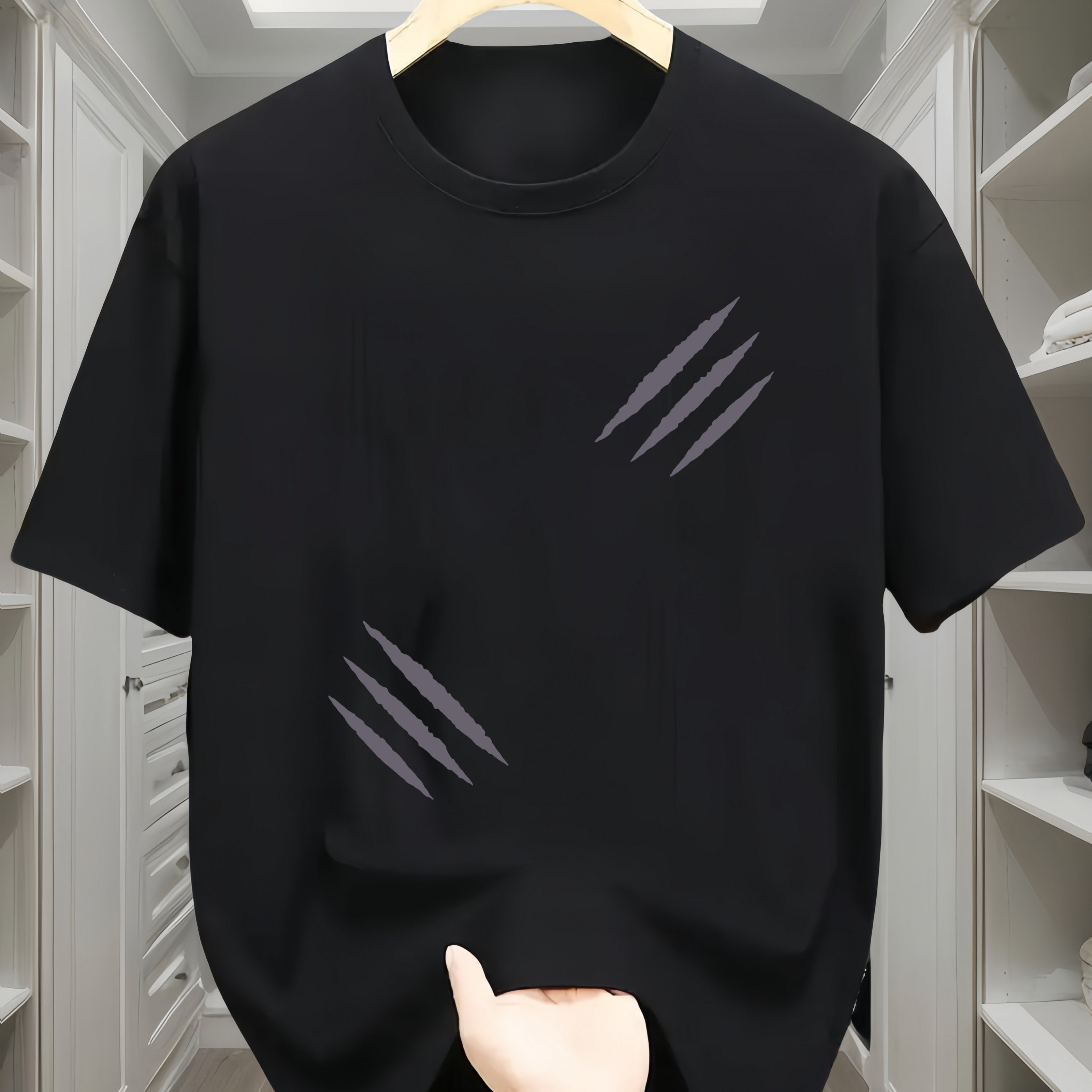 Camiseta de algodón para hombre de manga corta, cuello redondo, casual, para todas las estaciones, con patrón geométrico