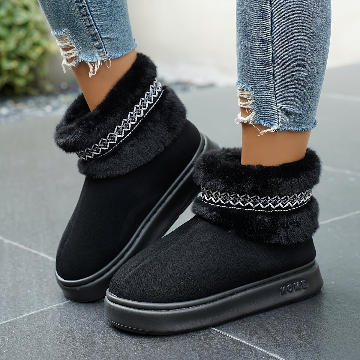 Women's Autumn Winter Solid Color Plush House Slippers Anti-Slip Comfort