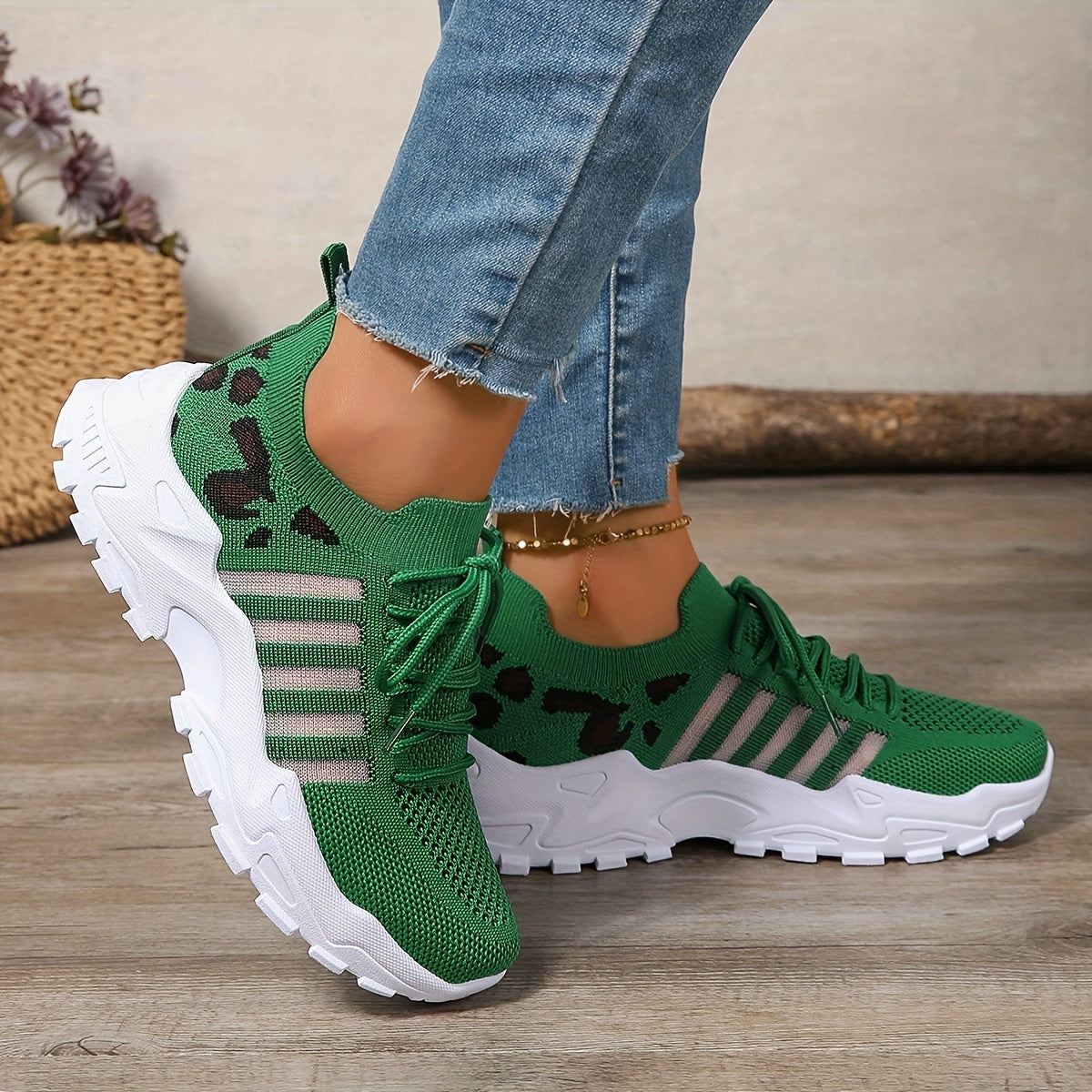 Zapatillas atléticas transpirables con estampado de leopardo para mujer, ideales para correr y hacer ejercicio