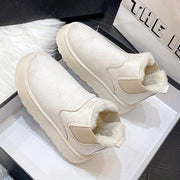 Women's Beige Slip-On Ankle Boots with Faux Fur Cushioned Sole