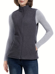 Women’s Lightweight Fleece Vest with Pocket Stand Collar Zip-Up Sleeveless Spring Fall
