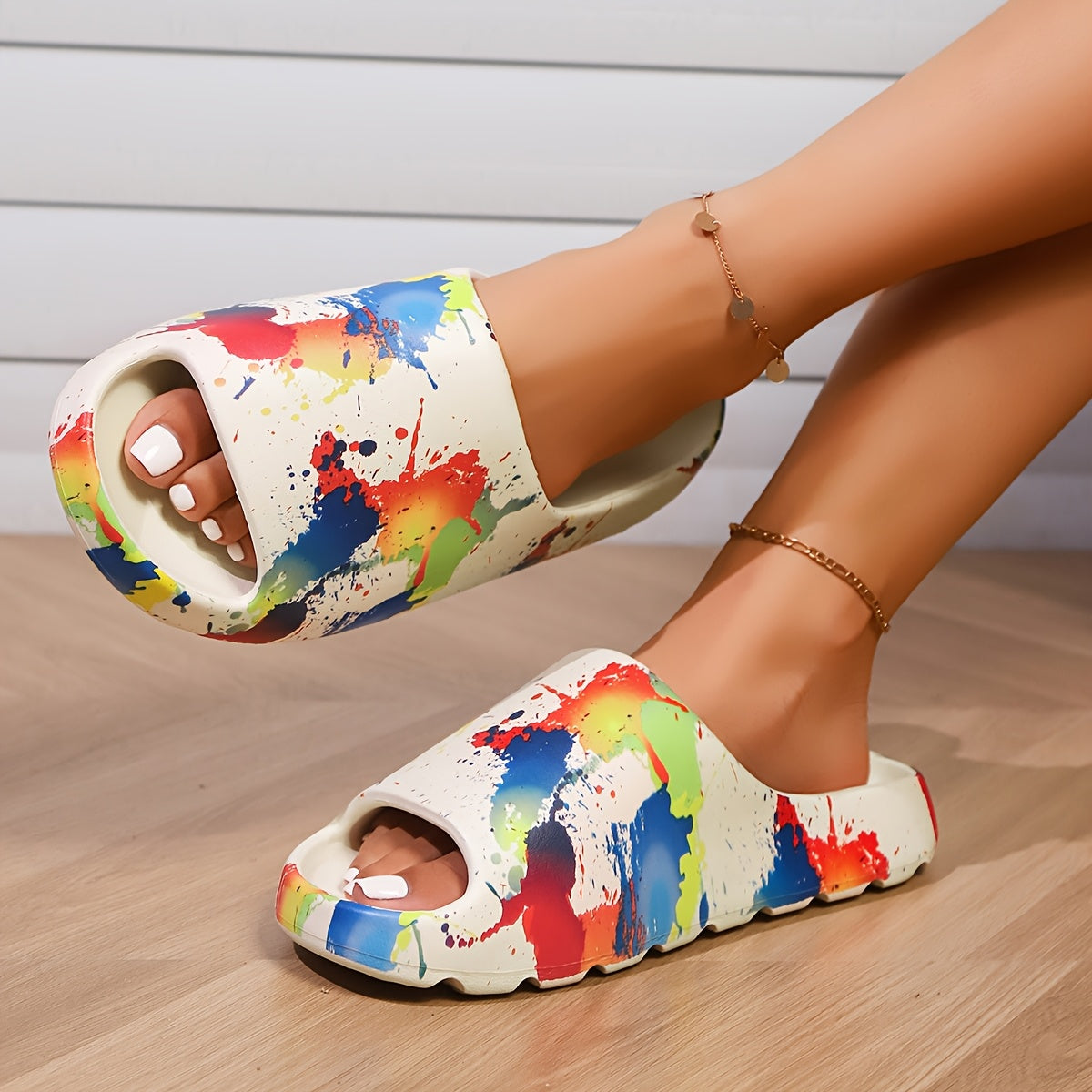 Women's Colorful Paint-Splatter EVA Slippers Casual Indoor Shoes All-Season