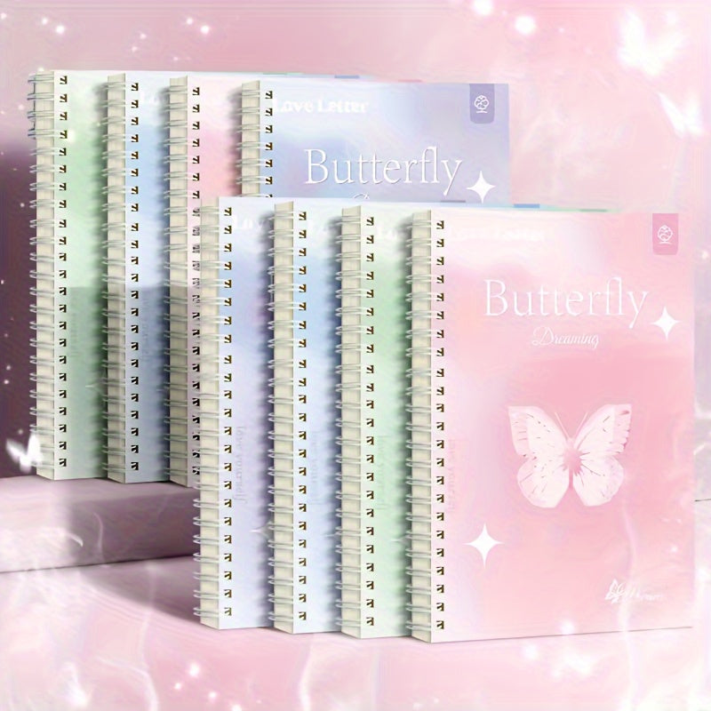 Set of 4 A5 Butterfly Dream Coil Notebooks with Wide Ruled Pages and Lay-Flat Design