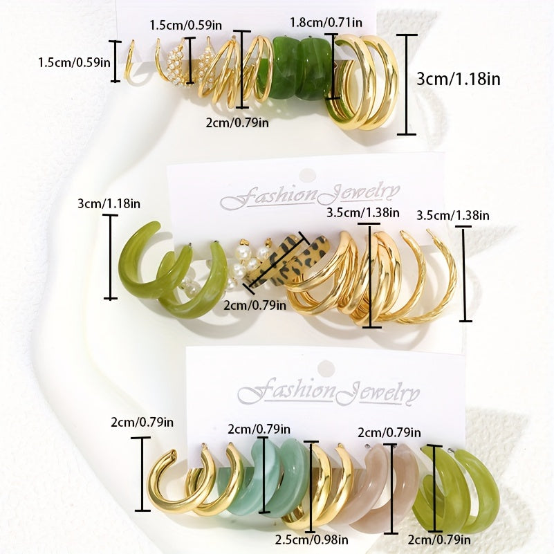 15 Pairs Vintage Style Hoop Earrings with Imitation Pearl Accents for Women