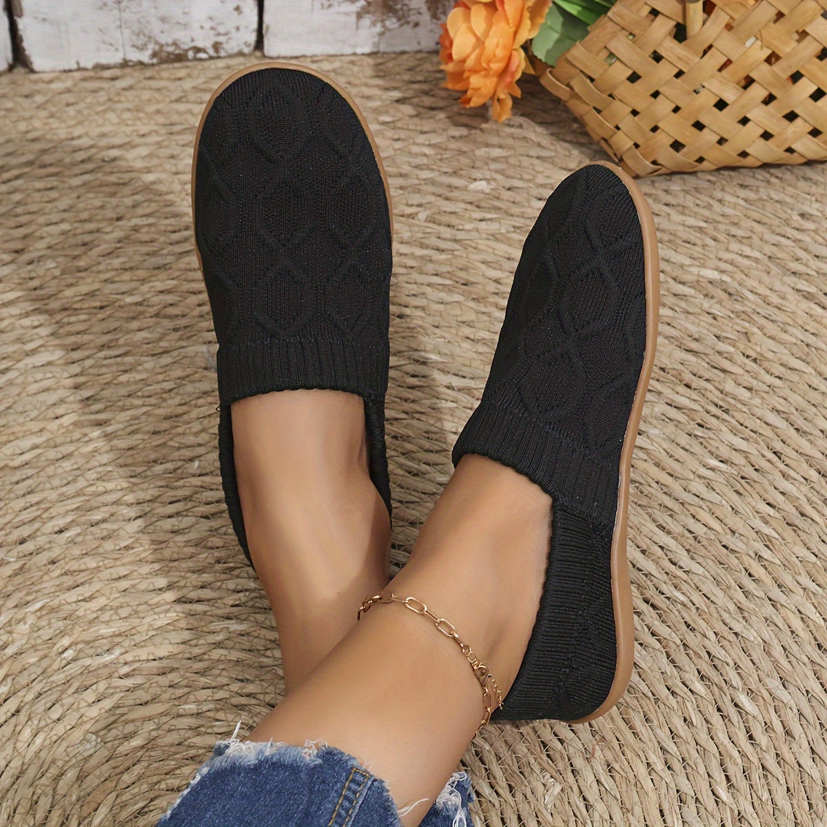 Women's Casual Mary-Jane Flats Breathable Fabric Slip-On Shoes