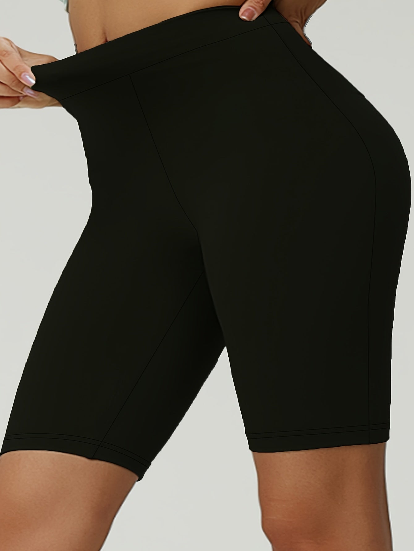 Women’s Plus Size High-Waist Sports Shorts Polyester Black Seamless Fitness
