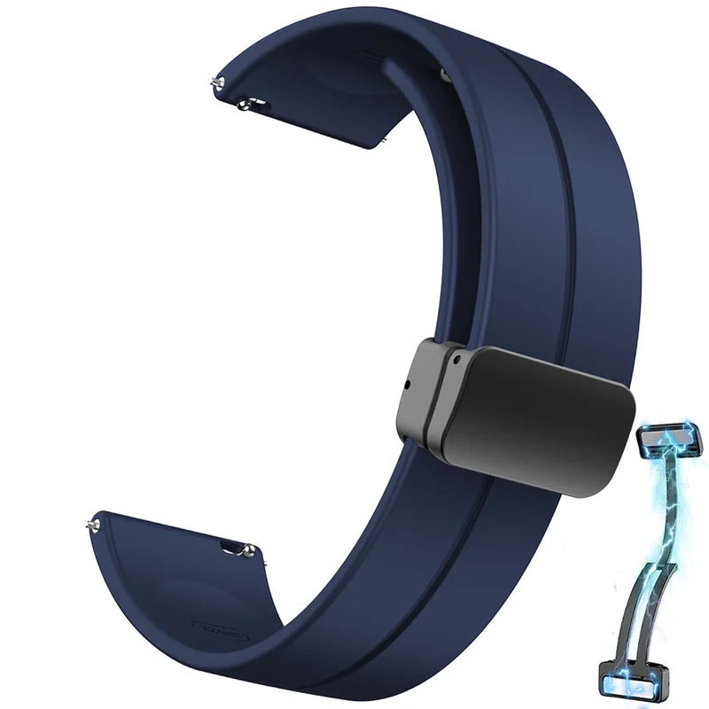 Black Silicone Sport Watch Band for 20-22mm Smartwatches with Magnetic Buckle