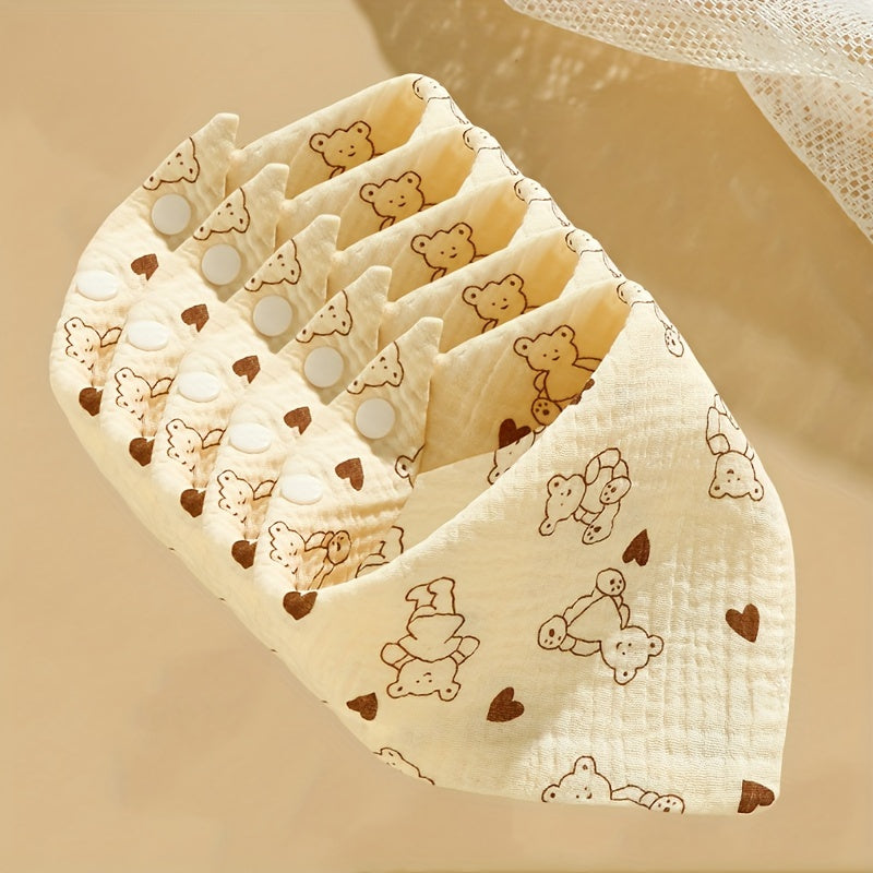 Set of 5 Baby Bibs for Kids Soft Cotton Cartoon Print with Snap Closure