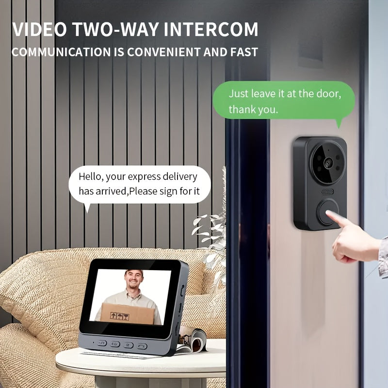 Video Doorbell 10.92cm Screen Two-Way Audio Night Vision Long Battery 480P