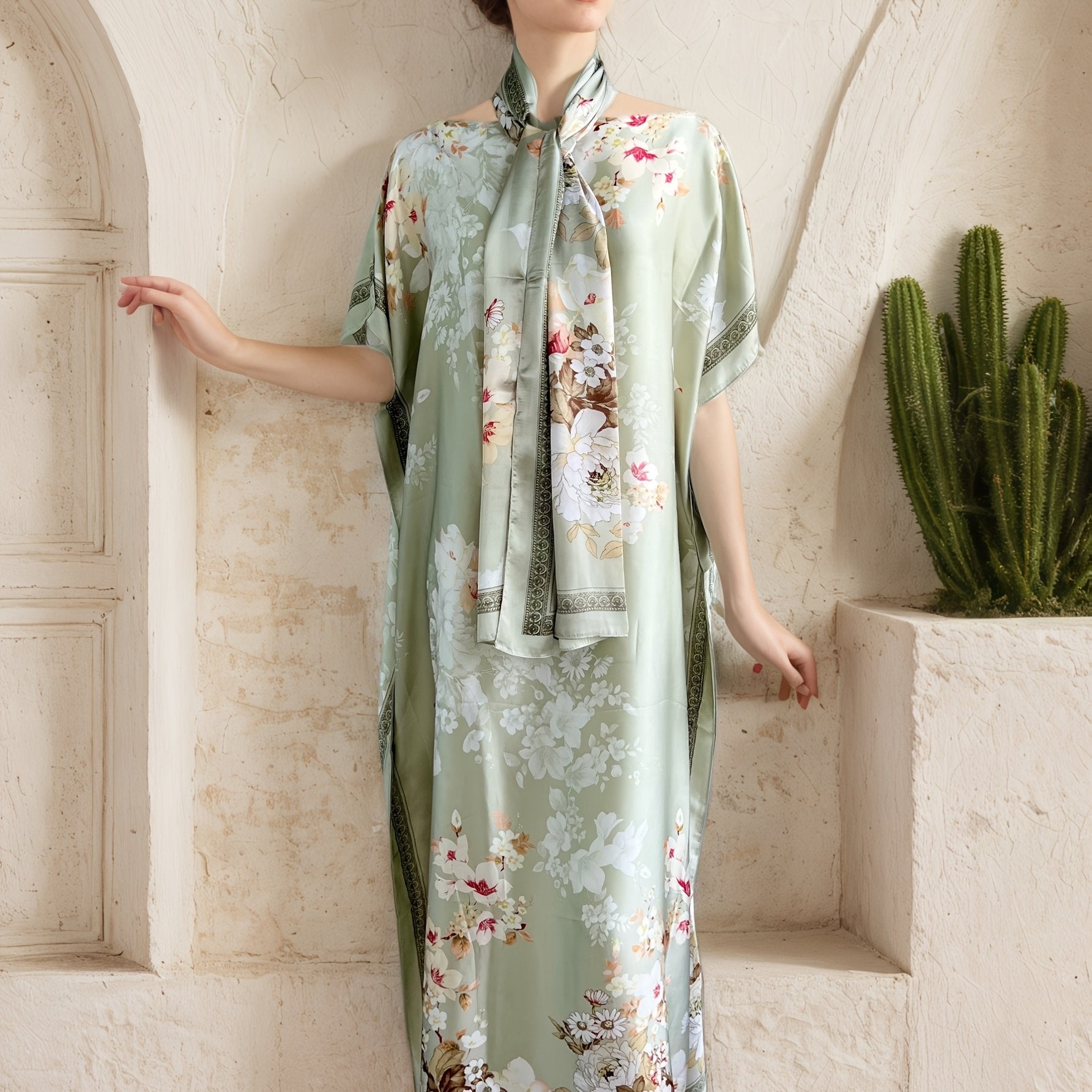 Plus Size Women's Maxi Dress Turkish Kaftan Floral Print Batwing Sleeve Casual Party Wedding