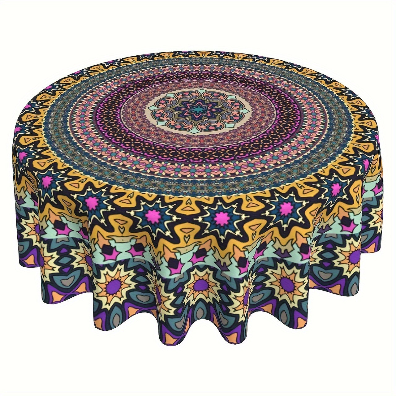 Mantel redondo impermeable de poliéster bohemio con mandala para cocina, comedor y uso exterior