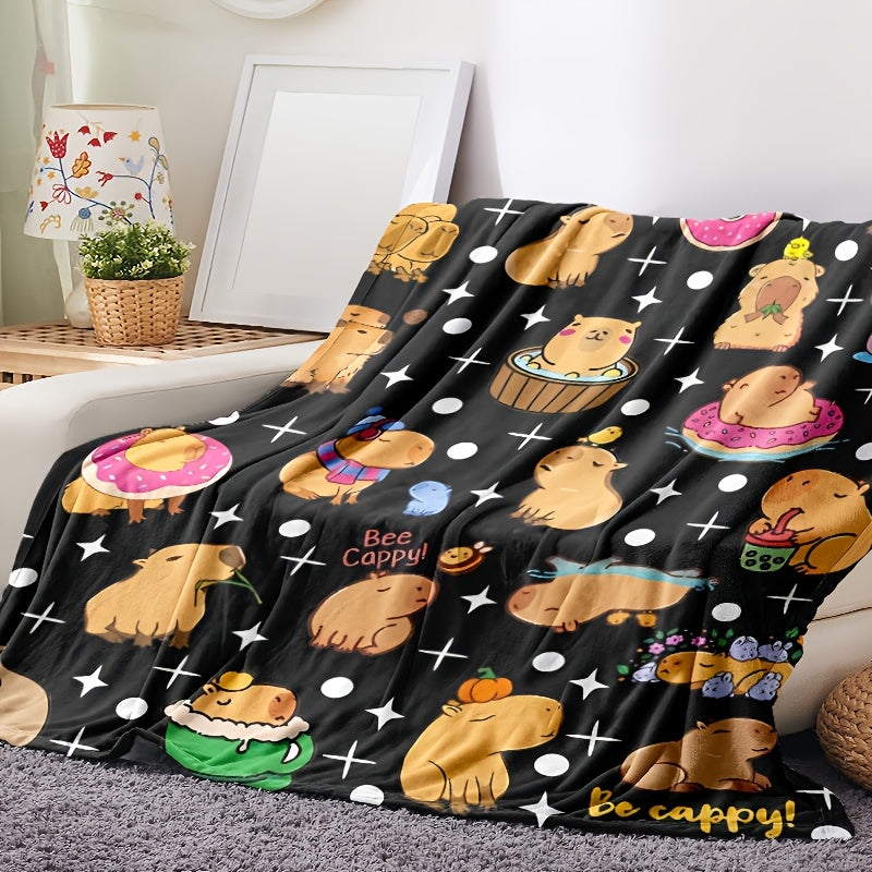 Luxurious Capybara Flannel Blanket for Couch Bed Camping Soft Easy-Clean Bedding