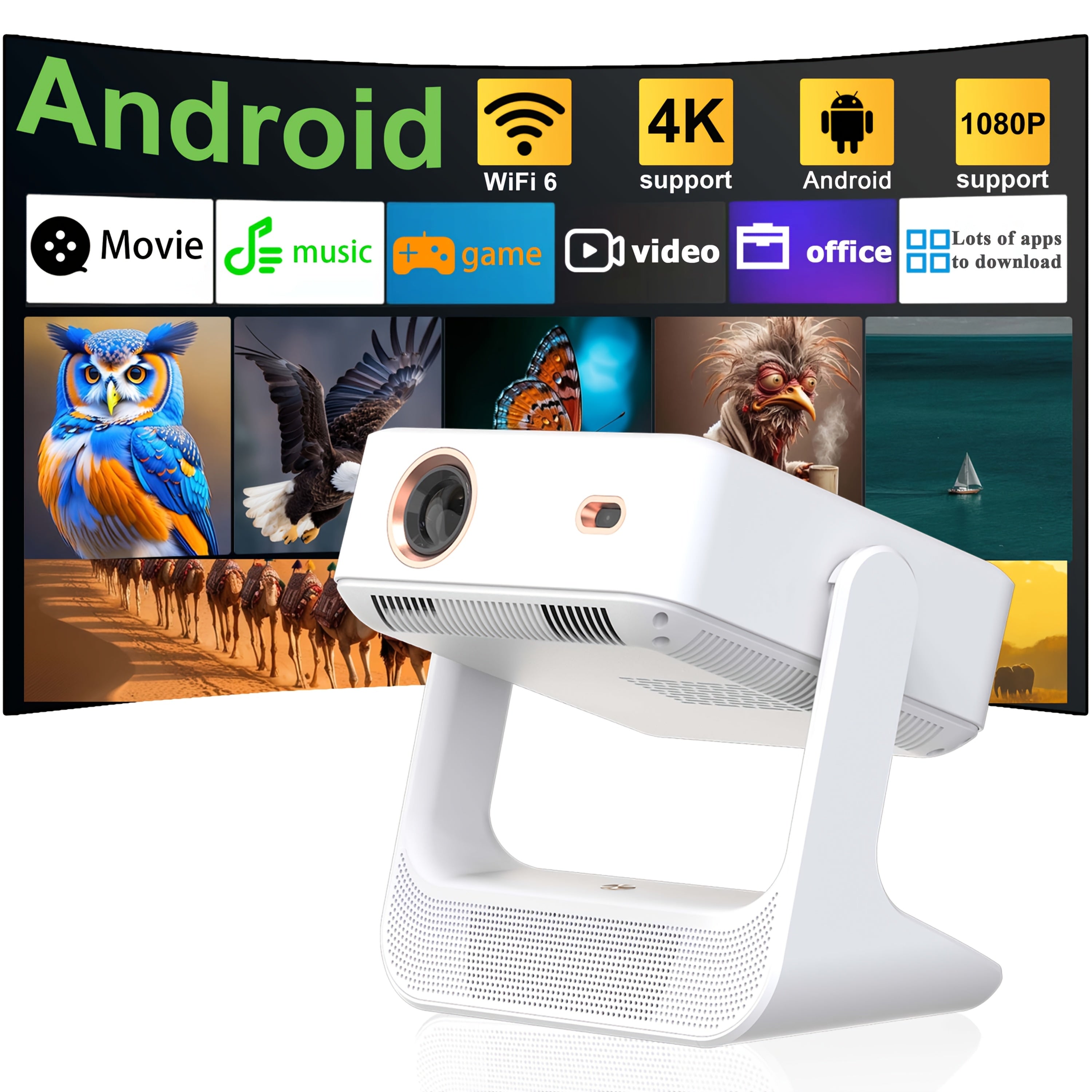 Full HD Portable Smart Projector with Touch Screen 4K Support for Home Use