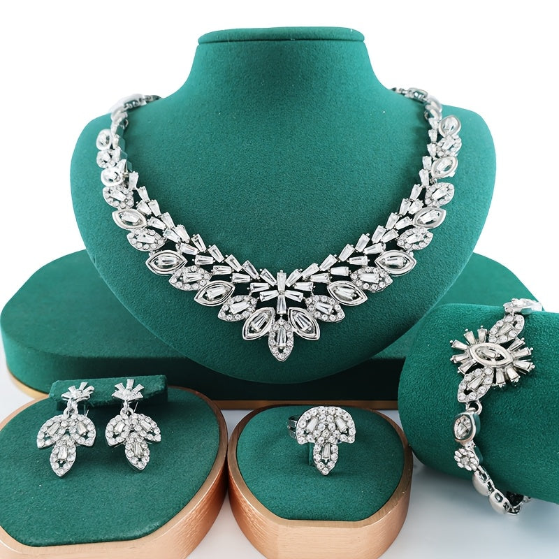 Juego de joyería de zirconia cúbica para mujer, conjunto de boda en oro chapado, completo de 4 piezas