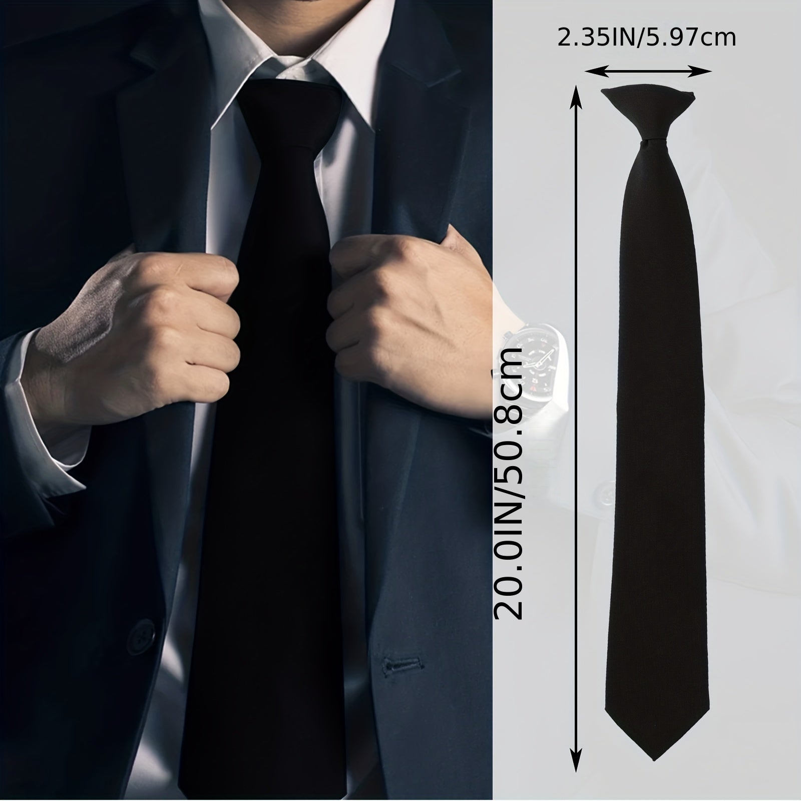 Set of 2 Men's Black Clip-On Neckties for Business Weddings and Formal Wear