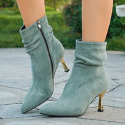 Women's Leather Stiletto Heel Ankle Boots Soft Cover Versatile for Dresses