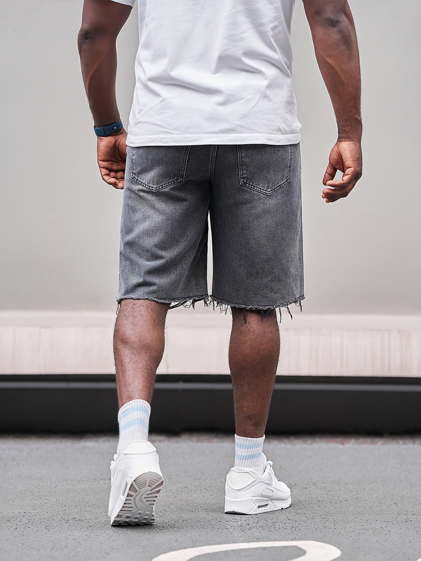 Plus Size Cotton Denim Shorts for Men Relaxed Fit Casual Woven Solid