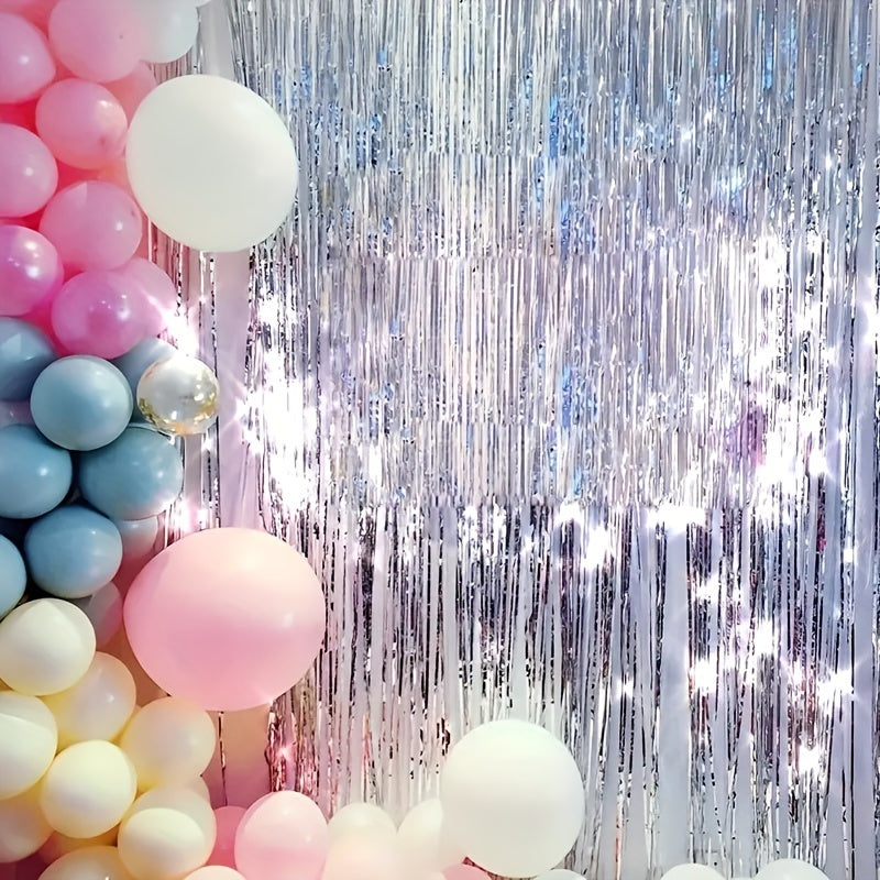 Cortinas de papel de aluminio con flecos morados 8.2x3.25 pies decoraciones para fiestas para vacaciones y eventos