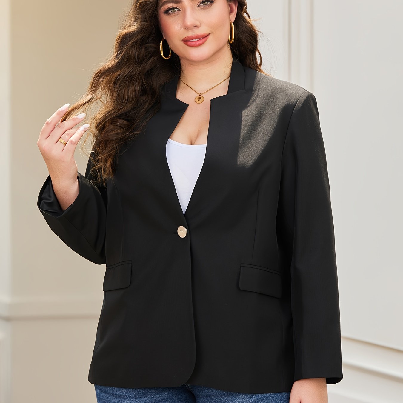 Plus Size Women's Casual Blazer Long Sleeve Open Front Work Attire
