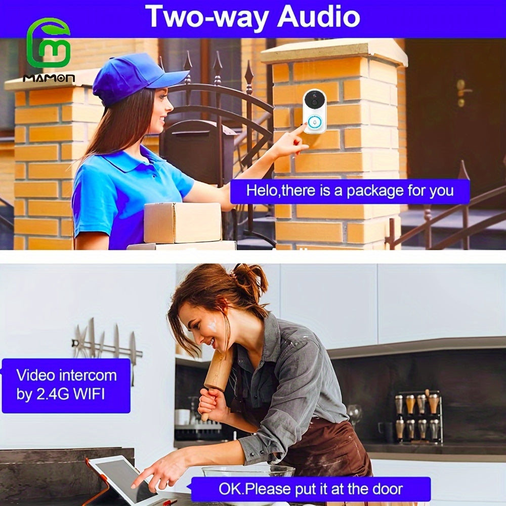 2K HD Simsiz Video Oyna Qo'ng'iroq Kamerasi, Ikki Yo'nalishli Audio, PIR Harakatni Aniqlash va Alexa Mosligi