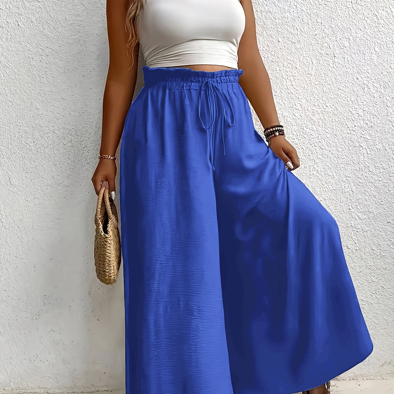 Women’s Wide-Leg Skirt Pants Beige High-Waisted Casual Spring Summer Fall