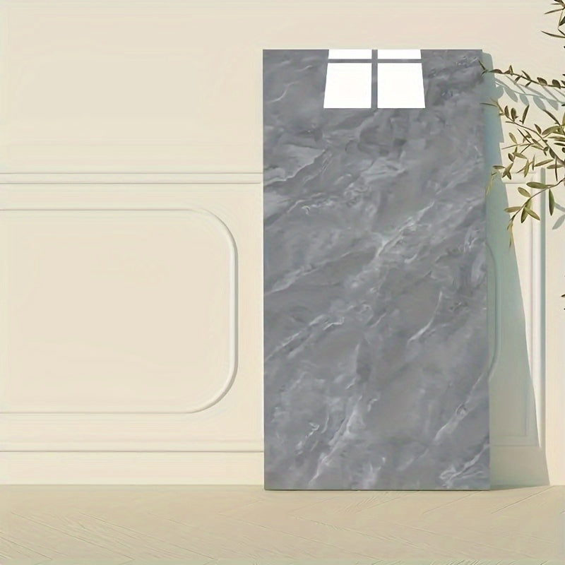 32 pieces of 3D marble pattern self-adhesive wall tiles, waterproof PVC, glossy finish, contemporary style, easy to apply and washable. Can be used for kitchen, living room, and bathroom