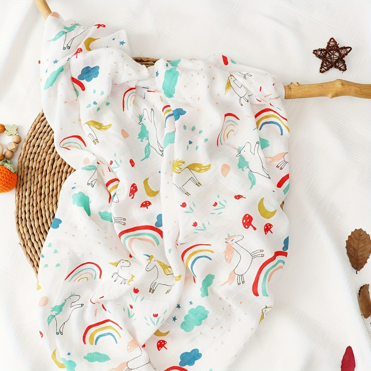 Мягкое муслиновое одеяло для малышей от HappyFlute - легкое и дышащее, 119,38 см x 109,22 см, принт, вдохновленный природой, идеально подходит для путешествий