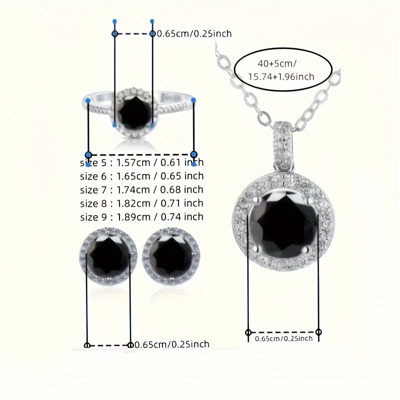 Multi-Piece Jewelry Set with 1 Carat Moissanite Pendant Earrings and Silver Ring