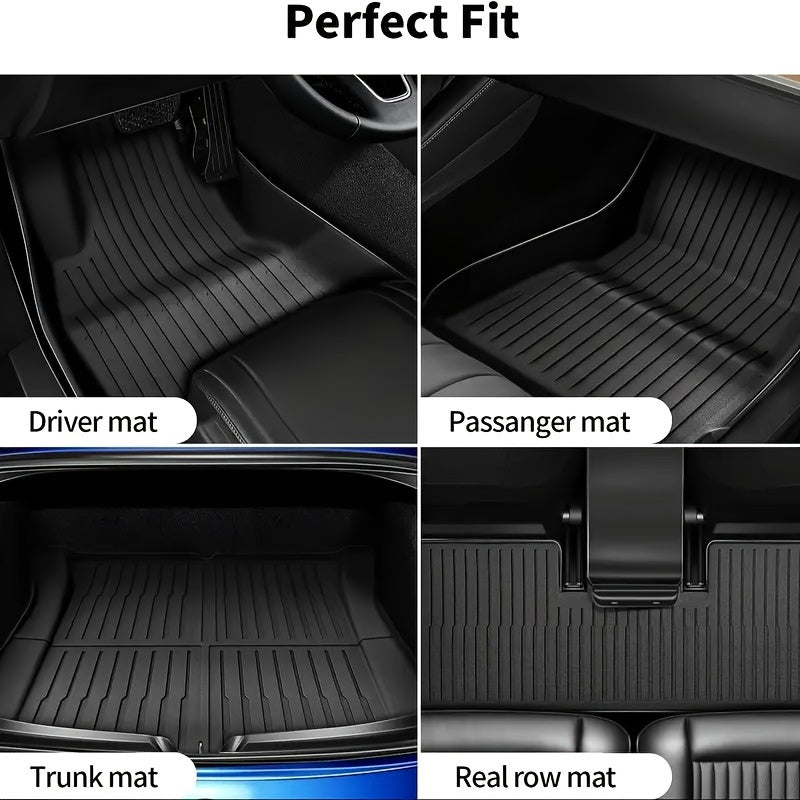 All-Weather TPE Floor Mats Set for Tesla Model Y 2020-2024 with Cargo and Trunk Mat