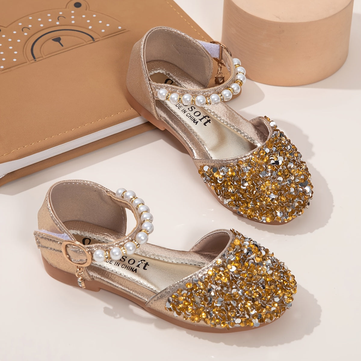 Girls Flat Sandals Glitter Pearl Breathable Lightweight Casual Party Vacation Outdoor