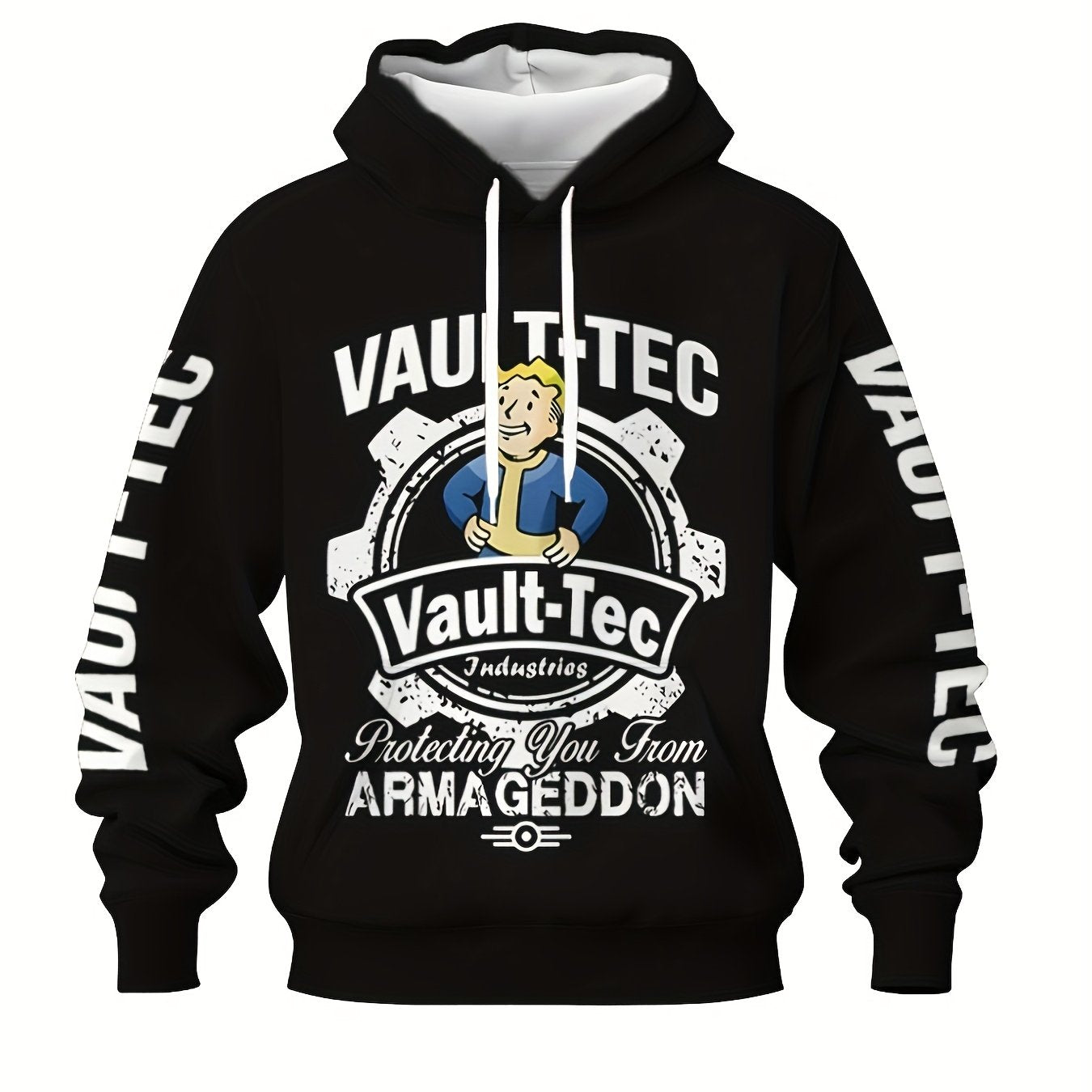 Men's Plus Size Hoodie with Vault-Tec Graphic Print Polyester Casual Outdoor