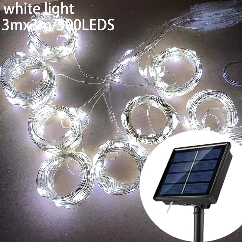 Solar-Powered LED Curtain String Lights with 8 Modes for Weddings Gardens and Celebrations