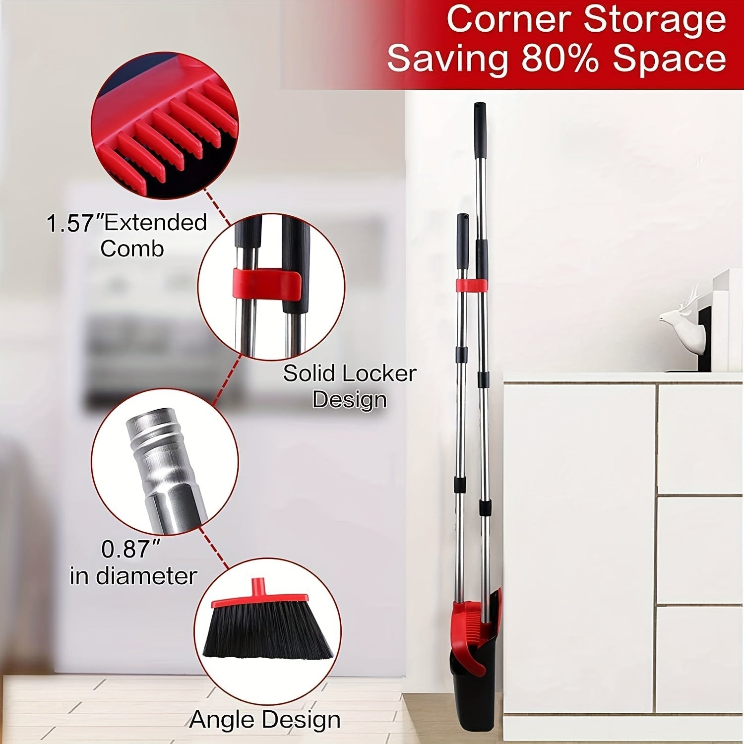 Комплект для уборки в вертикальном положении: совок и щетка для уборки внутри и снаружи, длина 98 см и 130 см