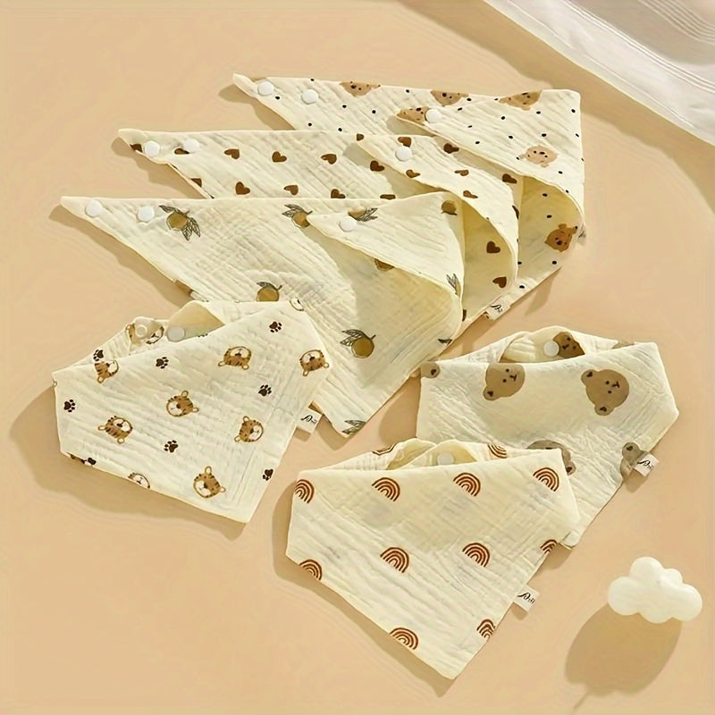 Set of 6 Baby Drool Bibs for Boys and Girls Triangle Shaped Cartoon Print Soft and Skin-Friendly