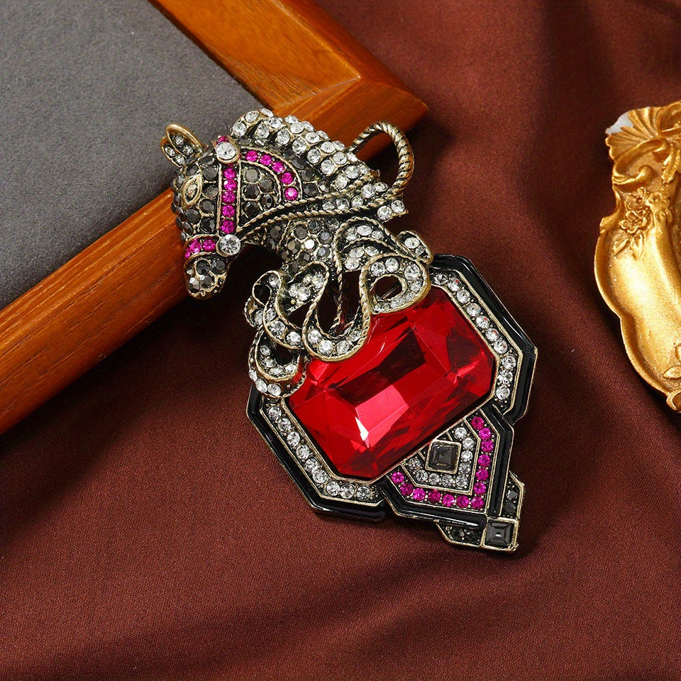 Uniseks vintage laval pin ot bosh qizil shisha tosh barokko alloy zargarlik buyumlari