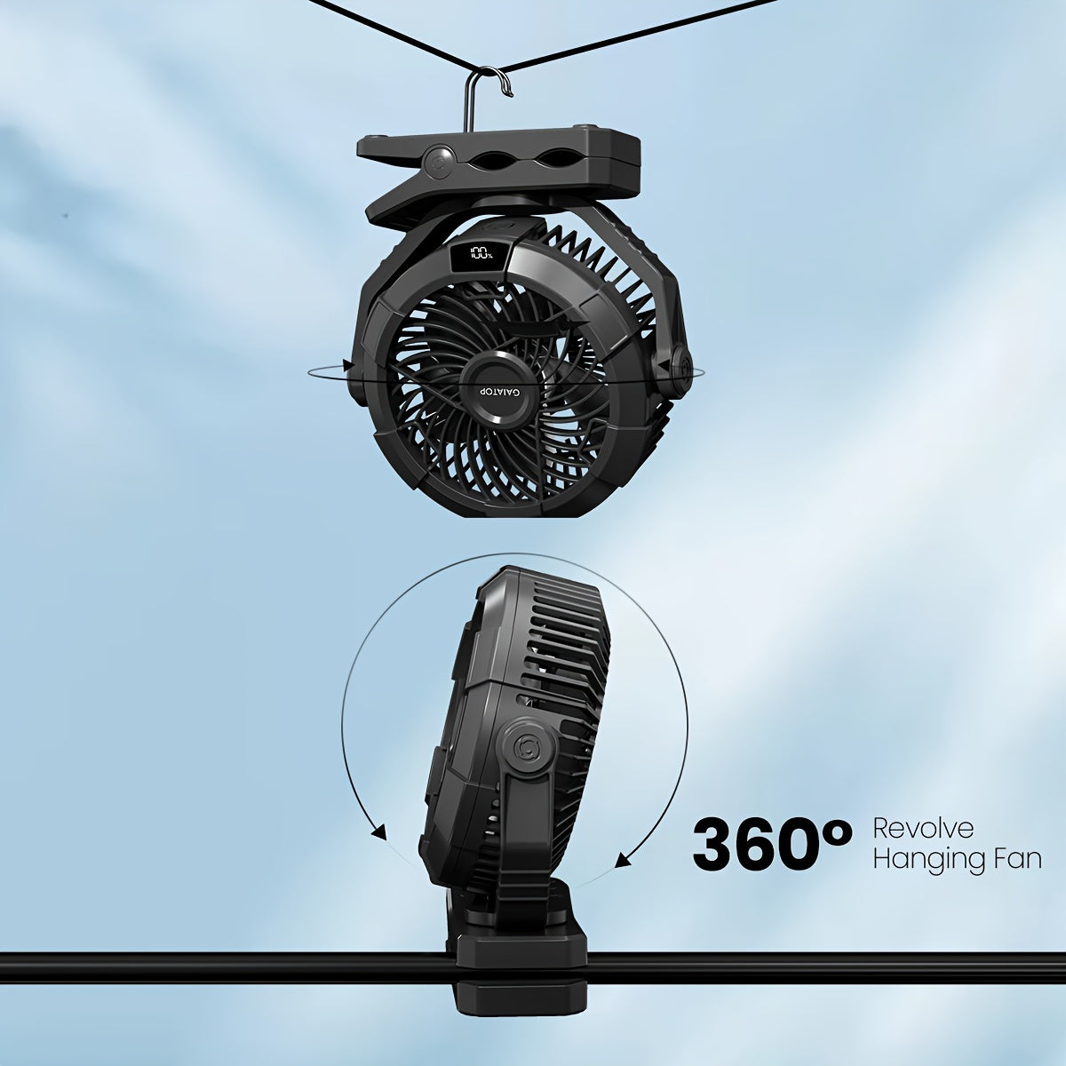 Rechargeable Portable Camping Fan with LED Lights, 360° Rotation, Clip-On