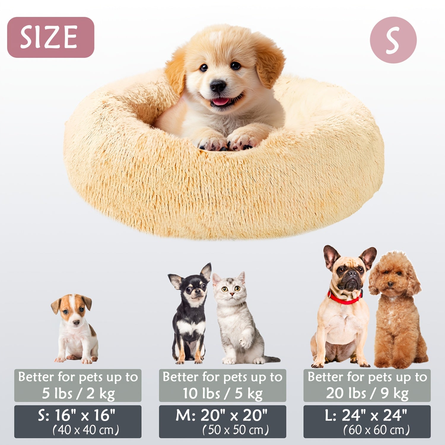 Round Dog Bed for Winter Indoor Use Polyester Non-Skid Bottom Small to Large Dogs