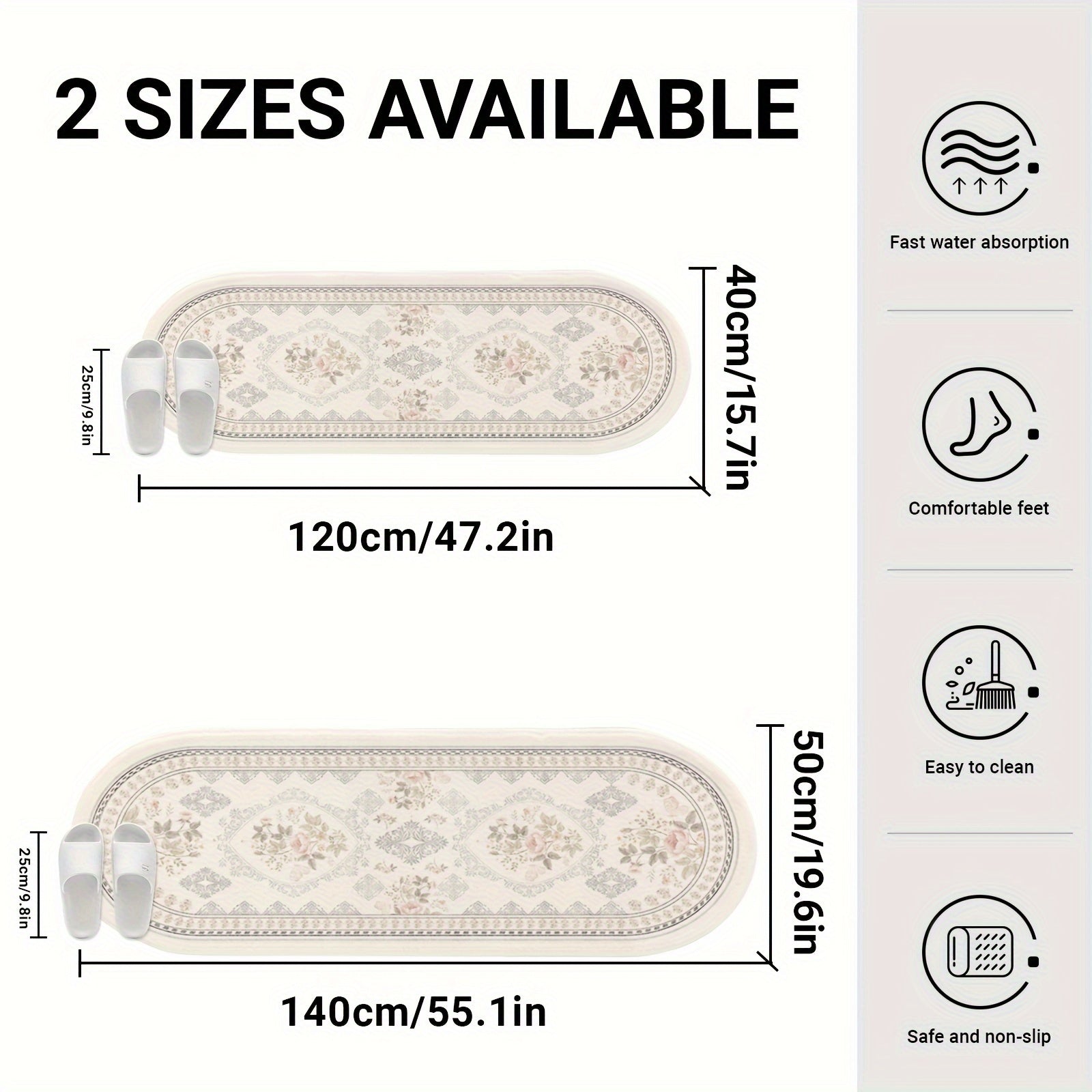 Yumshoq va sirpanmaydigan plush gullar naqshli oval yotoq yonidagi gilam - Yotoqxona, yashash xonasi va divan uchun bezakli pol mato - Ferma uy bezaklari va estetik ichki san'at materiallari uchun mukammal