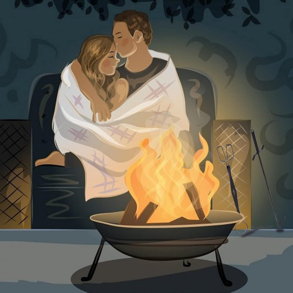 Durable Steel Fire Poker and Fireplace Tongs Set for Indoor Outdoor Use