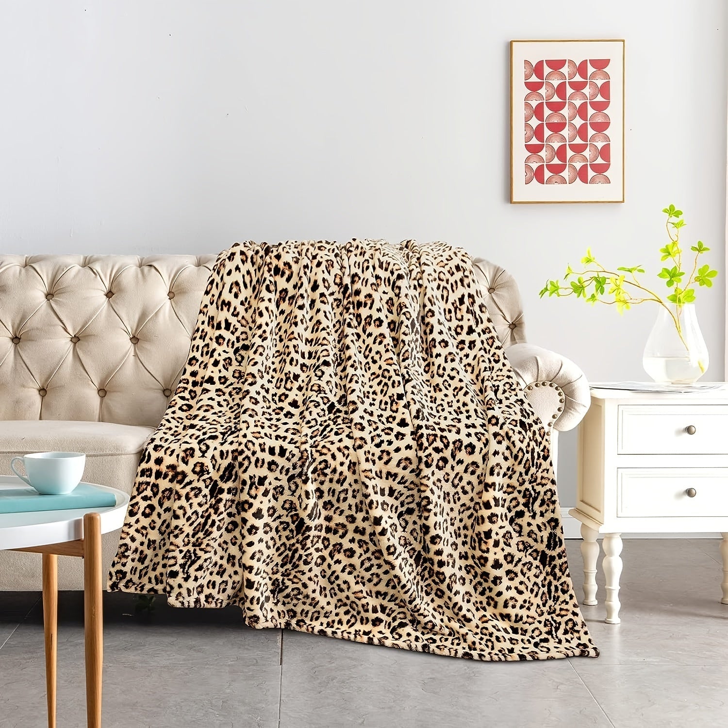 Cheetah Print Plush Fleece Blanket for Sofa Bed Couch Double Side Cozy Throw