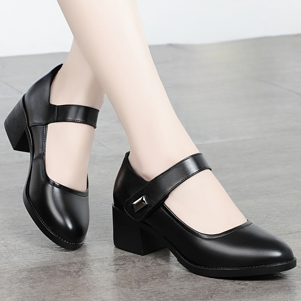 Women's Chunky Low Heel Shoes with Cushioned Insole Black All-Season Comfortable