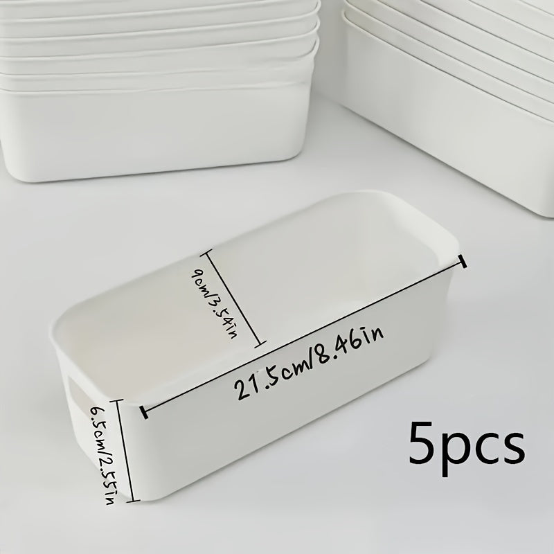 Set of 5 Plastic Storage Bins with Handles for Home Office Wardrobe Organization