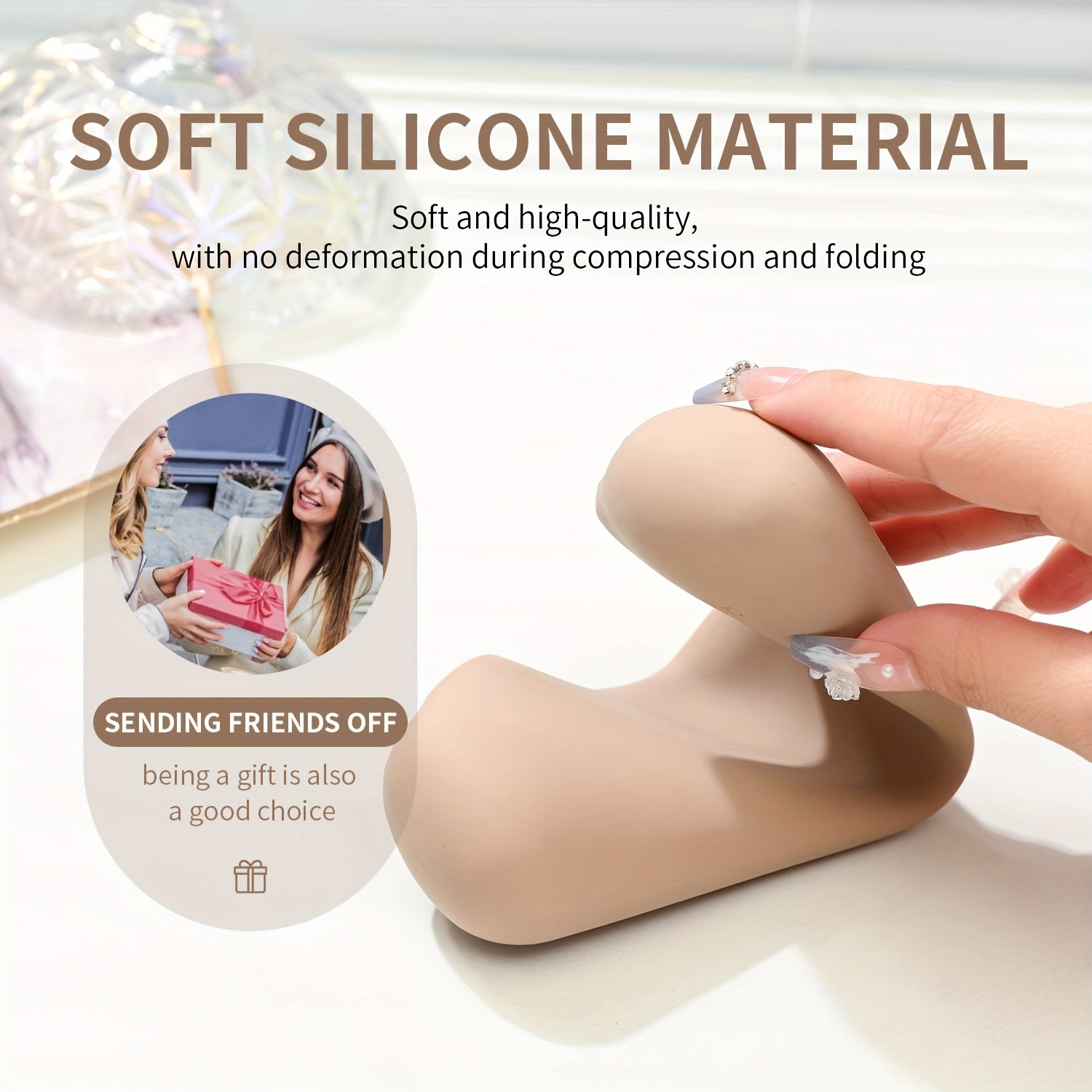 Organizador de silicona beige para brochas de maquillaje de viaje, a prueba de agua, con cierre magnético