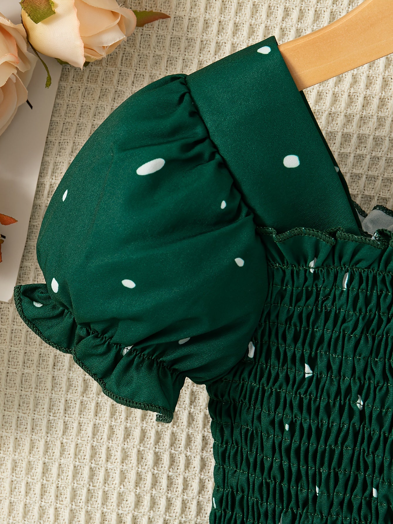 Toddler Girls Dress Square Neck Puff Sleeve Summer Knee High Flared Pattern